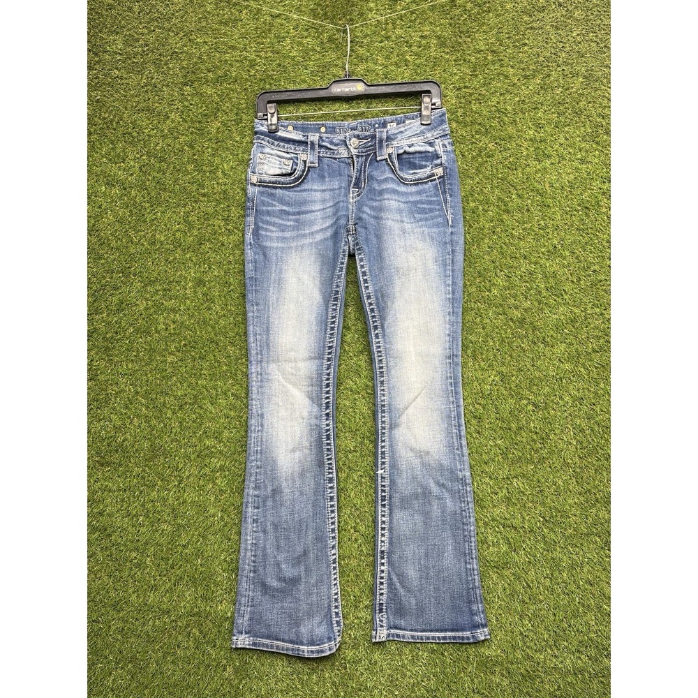 Miss Me Jeans Womens 26 Blue Denim Signature Boot Embellished Cross Pockets